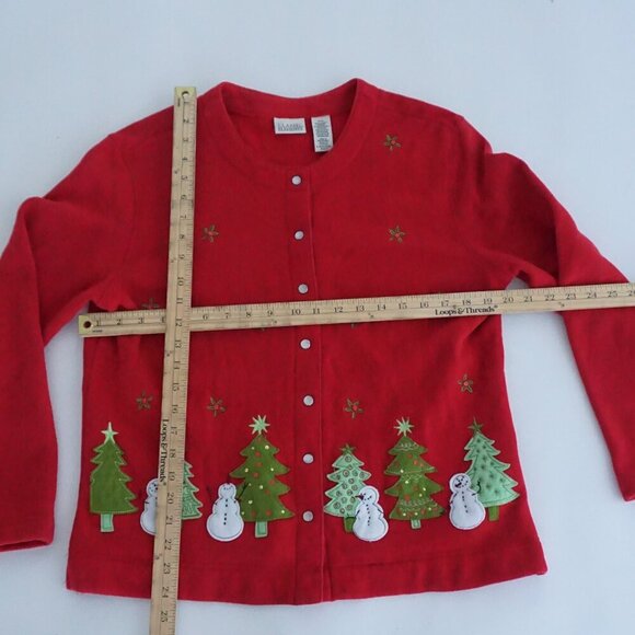 Vintage Classic Elements Red Embroidered Christmas Snowman Button Cardigan M - Picture 4 of 11